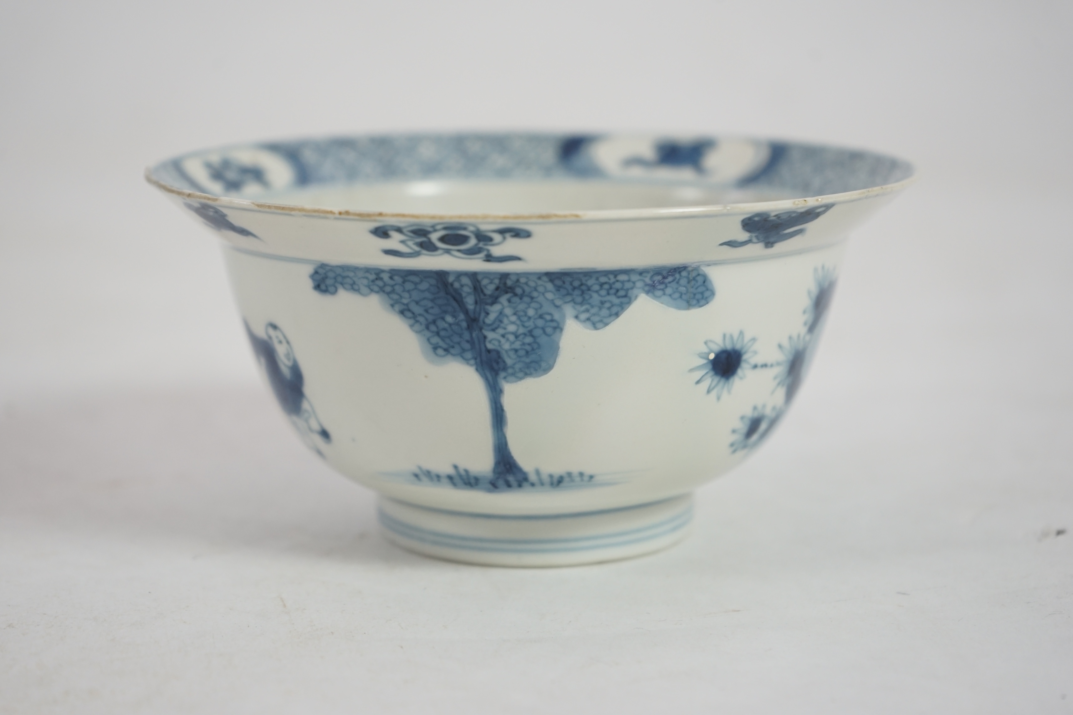 A Chinese blue and white bowl, Kangxi style, but 19th century